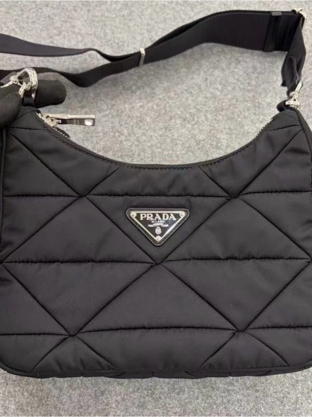 Prada Black Quilted Nylon Crescent Shoulder Bag
